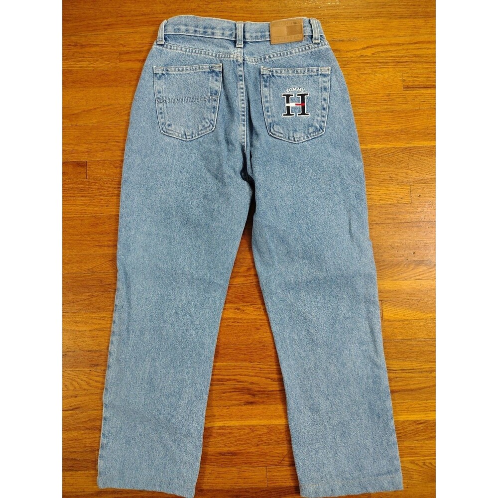 TOMMY HILFIGER VINTAGE LOGO JEANS 100% COTTON SZ 4 Hemmed To 25 Inseam Blue